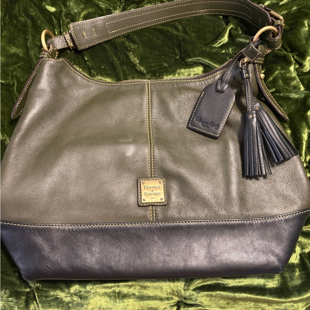 Dooney & Bourke Olive & Black Leather Hobo Bag